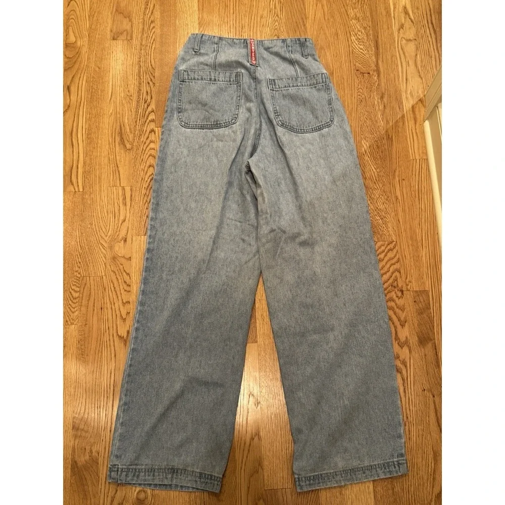 Wanted Jeans Womens 9 Blue Embroidered Medium Wash Wide Leg‎ Baggy y2K 90s